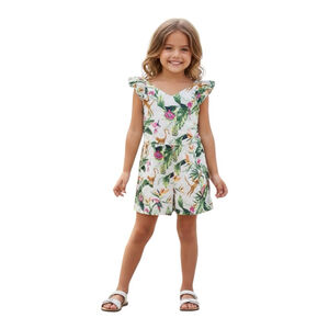 Janie and Jack Girl’s Jungle Print Flutter Sleeve Romper Size 7